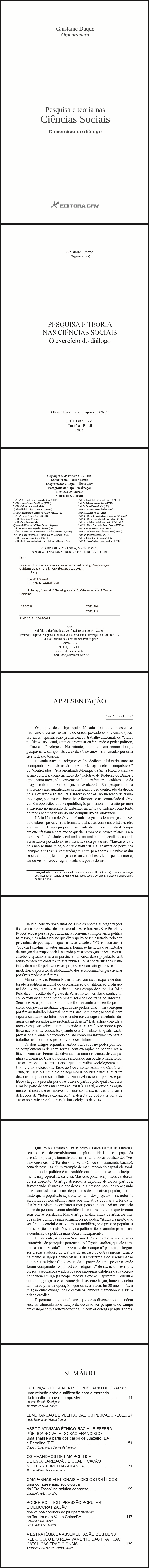 PESQUISA E TEORIA NAS CIÊNCIAS SOCIAIS:<br> o exercício do diálogo